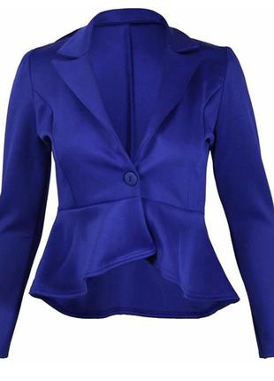 Жакет пиджак с баской цвет синий кобальт