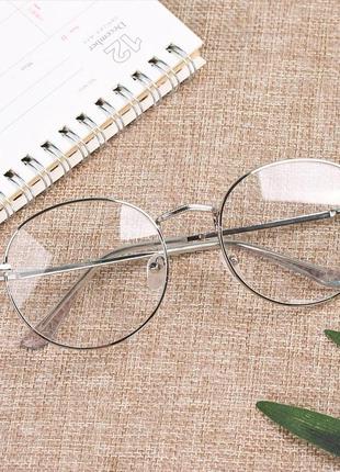 Прозорі окуляри / окуляри нульовки в металевій сріблястій оправі