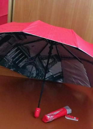 Зонтик зонт полуавтомат:города с серебряным напылением,  красный.