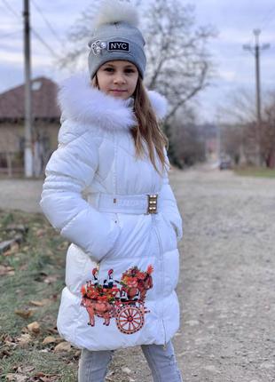 Детское зимнее нарядное шикарное пальто на девочку .