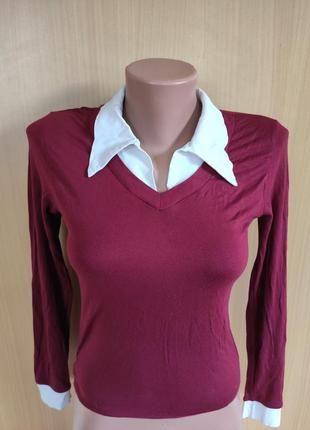 Бордовый джемпер кофта блуза с рубашкой