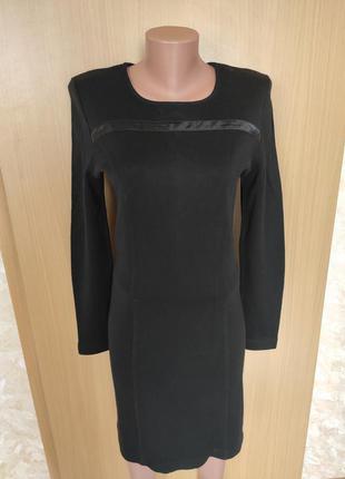 Чорне класичне тепле шерстяне плаття міді з довгим рукавом латвія