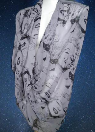 Модный шарф большой стильный палантин прозрачный платок серый/...
