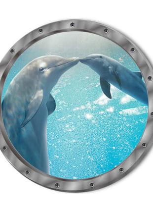 Виниловая наклейка в детскую "Дельфины" - диаметр 28см