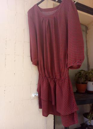 Красная бордовая терракотовая  платье туника блуза батист