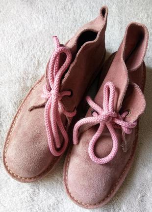Пудровые розовые кожаные замшевые туфли деми ботинки натур зам...
