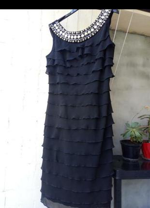 Черное вечернее шифоновое платье сарафан оборки воланы рюш мид...