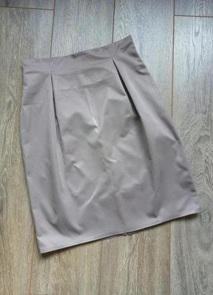 Бежевая мокко капучино юбка миди со складками высокая талия