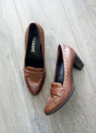 Maripe коричневые кожаные с отстрочкой туфли лоферы