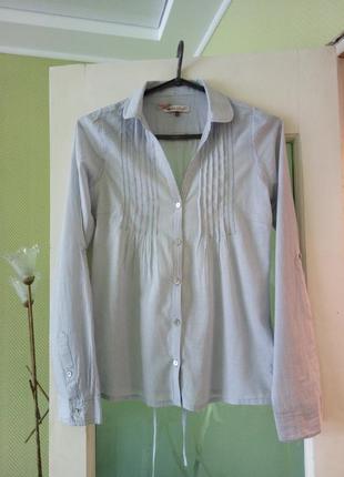 Неведомая белая рубашка блуза в мелкую голубую полоску