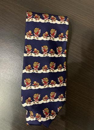 Різдвяна новорічна шовкова краватка синя шелк галстук