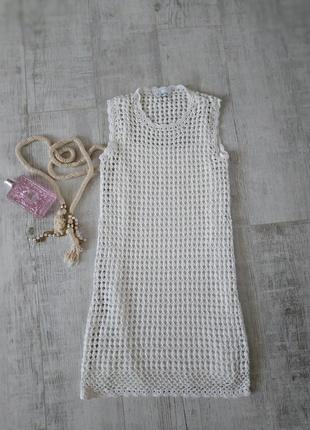 Платье ручной работы вязка крючком от mango по фигуре,белое
