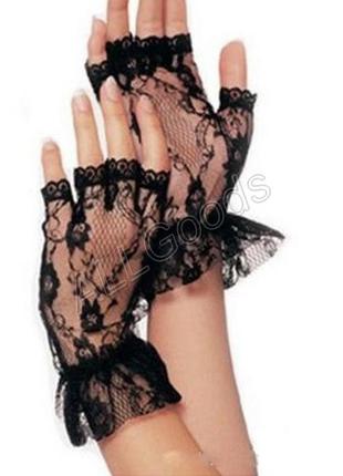 Перчатки кружевные полпальца с кружевом на запястье (p228) черные