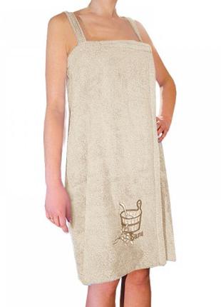 Сарафан женский махровый с вышивкой для сауны бани