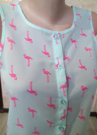 Прозрачный бирюзовый топ f&f с розовым фламинго/летняя блузка ...