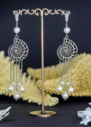 Дизайнерські сережки з білої майорикой в сріблі "sea pearl"🐚🌊