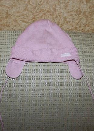 Теплая шапка на завязках девочке 2-4 года, 47 см