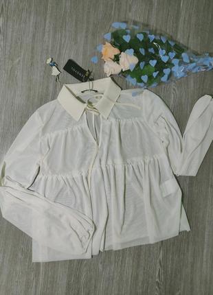 Очаровательная прозрачная нарядная бежевая блузка trendyol,  p...