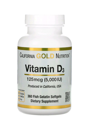витамин D3, 125 мкг (5000 МЕ), 360 капсул из рыбьего желатина