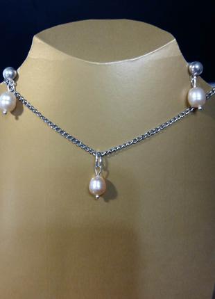 Новий набір перлів натуральний кулон сережки ланцюжок подарунок