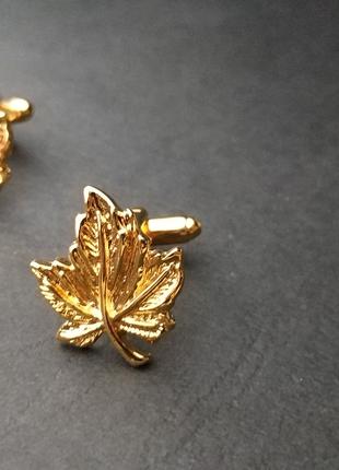 Канадское листья запонки листок золотые позолота кленовое