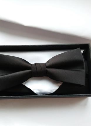 Черная бабочка галстук фирменная на свадьбу с платком метелик