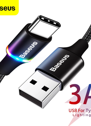 Baseus USB Type-C кабель быстрой зарядки QC 3.0 5V/3A LED 0.5 м!