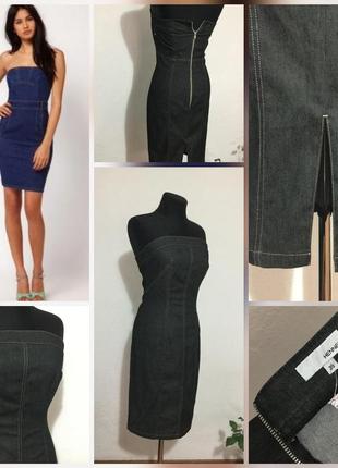 Фирменное котоновое джинсовое платье миди бюстье футляр