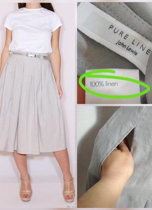Фирменная базовая льняная юбка миди с карманами 100% лён льон ...