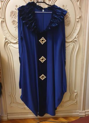 Синее нарядное платье с велюром