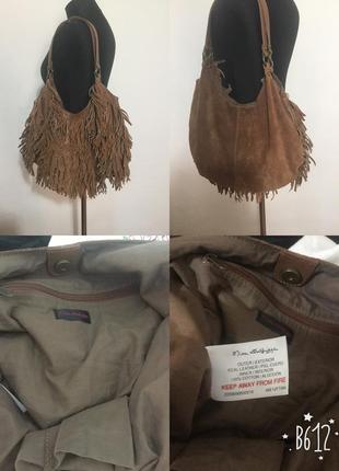 Фирменная кожаная стильная сумка шопер хобо с бахромой, 100% к...