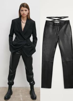 Кожаные брюки zara unit.02 черного цвета с ремнём