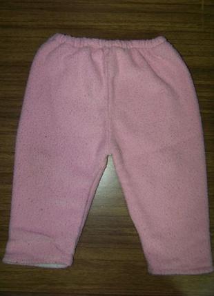Утепленные розовые махровые штанишки 3-6 месяцев