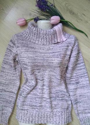 Комфортный серо-розовый свитер/меланжевый пуловер/джемпер/хлоп...
