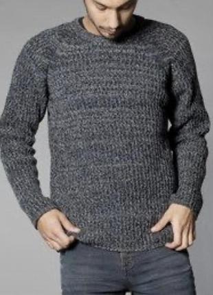 Мужской тёплый свитер крупной вязки меланж