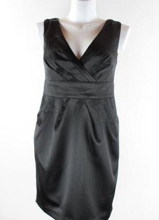 Черное новое атласное платье, короткое р.10/м бренд new look