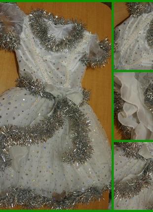 Новогоднее платье - карнавальный костюм снежинка 5-6 лет