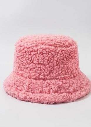 Женская меховая зимняя шапка панама теплая плюшевая розовая(те...