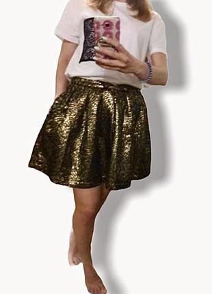 Пышная юбка с карманами из золотой парчовой ткани