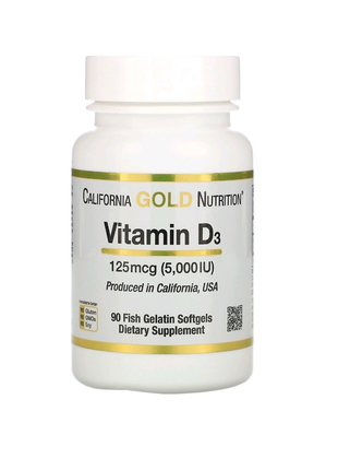 Витамин D3, 125 мкг (5000 МЕ), 90 рыбно-желатиновых капсул