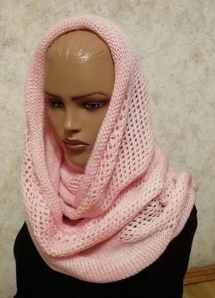 Стильный шарф снуд розовый