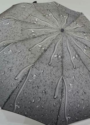Парасолька-напівавтомат на 10 спиць краплі дощу сіра