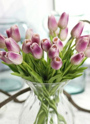 Искусственные тюльпаны бежевый+фиолетовый - 5 штук