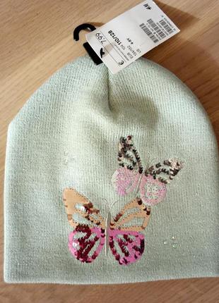 Двухслойная шапка h&m с бабочками из паеток, р.110/128.