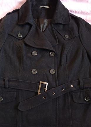 Черное шерстяное пальто пиджак жакет куртка всегда модное  дву...