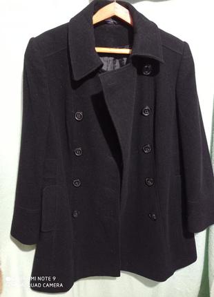 Женское чёрное пальто двухбортное шерсть bhs