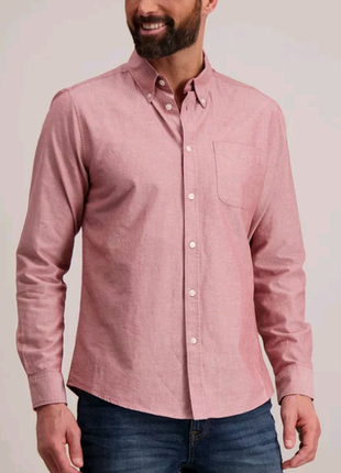 Рубашка zara xl cotton slim fit розовая к коралловому новая