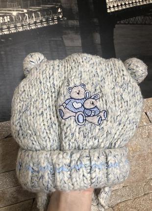 Комплект вязаный зимний детский шапка и шарф