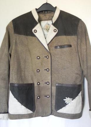 Женская кожаная куртка-пиджак стиле этно