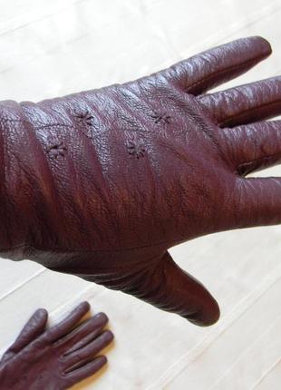 Баклажаново-фіолетові шкіряні рукавички на підкладці р. 7,5